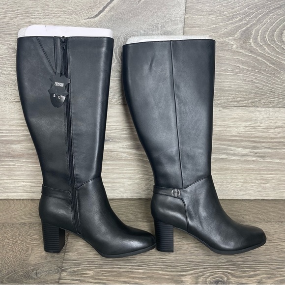 Giani Bernini Adonnys Leather Zipper Memory-Foam Wide-Calf  Black Riding Boots - Picture 9 of 15